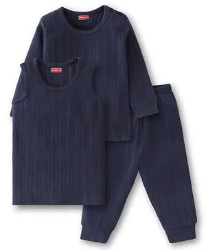Babyhug Cotton Full Sleeves Pullover Vest & Pant Thermal Wear Solid Color - Navy Blue