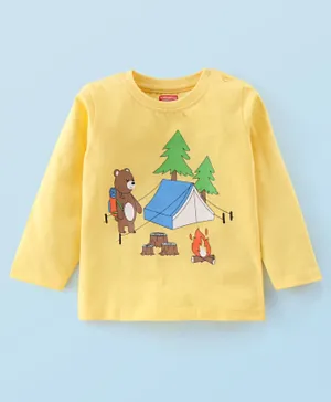 Babyhug 100% Cotton Knit Full Sleeves T-Shirt with Bear Print - Yellow