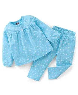Babyhug Cotton Full Sleeves Night Suit Stars Print- Blue