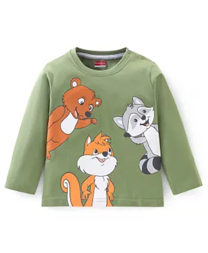 Babyhug Cotton Knit Full Sleeves T-Shirt with Bear Graphics Print - Olive Green