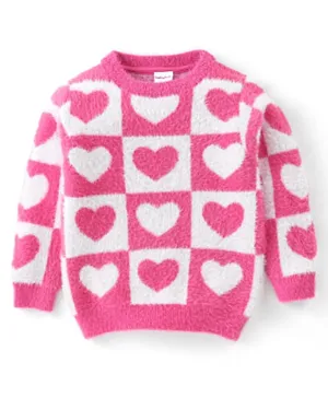 Babyhug Acrylic Knit Full Sleeves Pullovers Heart Design - Pink