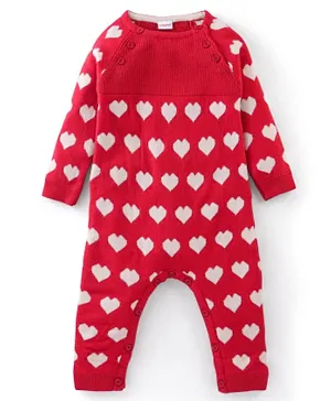 Babyhug Acrylic Knit Full Sleeves Winter wear Romper Heart Design- Red
