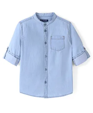قمصان دينم باين كيدز بأكمام طويلة من القطن ال100%- أزرق متوسط
