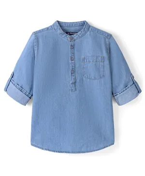 Pine Kids 100% Cotton Full Sleeves Denim Kurta Shirt - Blue