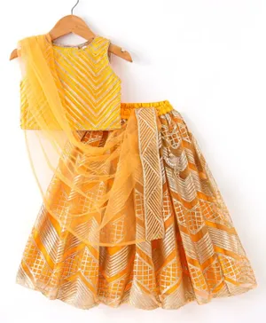 Babyhug  Sleeveless Zari Embroidered Choli with Zari Embrodiered Lehenga and Dupatta Set -  Orange