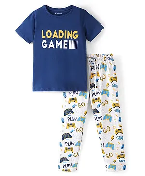 Pine Kids 100% Cotton Bio Washed Single Jersey Half Sleeves Night Suit with Loading Game Printed -Limoges & Snow White
