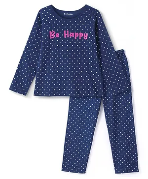 Pine Kids Cotton Full Sleeves Night Suit Polka Print - Navy Blue