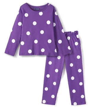 Pine Kids Cotton Full Sleeves Night Suit Polka Print - Purple