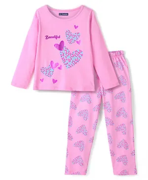 Pine Kids Cotton Full Sleeves Night Suit With Foil Heated Print - Pink