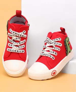 Cute Walk by Babyhug Lace up Casual Shoes With Dino Applique - Red