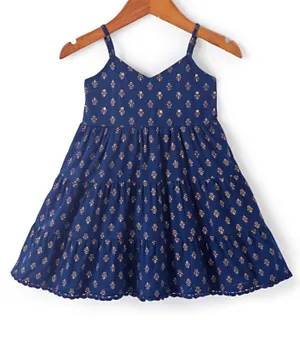 Babyhug Sleeveless Cotton Foil Printed Ethnic Dress- Navy Blue
