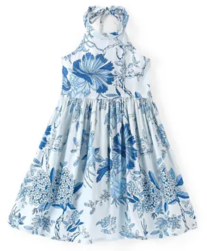Babyhug Cotton Sleeveless Floral Printed Ethnic Dress - Blue