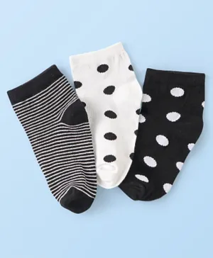 Honeyhap Premium Cotton Bamboo Non Terry Ankle Length Socks With Polka Dot Design Pack of 3  -Black & White