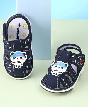 Cute Walk by Babyhug Slip On Sandals with Velcro Closure & Panda Applique - Blue