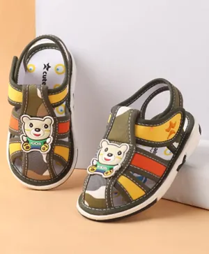 Cute Walk by Babyhug Velcro Closure Sandals with Teddy Applique - Green