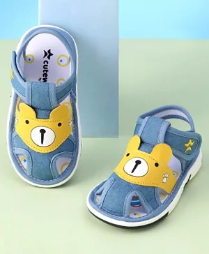 Cute Walk by Babyhug Slip On Sandals with Velcro Closure & Teddy Applique - Yellow & Blue