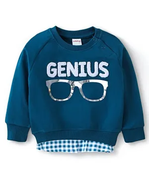 Babyhug Cotton Knit Full Sleeves Sweatshirt with Terry Embroidery & Holographic Foil Detailing - Teal