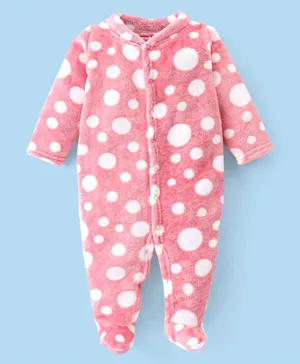 Babyhug Velour Knit Full Sleeves Sleep Suit Circle Print - Pink