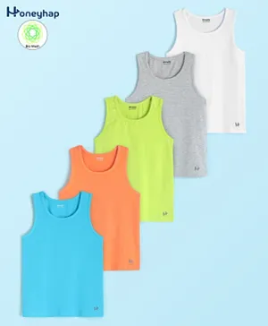 Honeyhap 5 Pack Premium Cotton Solid Set of Vests with Silvadur Antimicrobial Finish - Multicolor