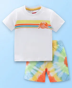 Babyhug Cotton Half Sleeves T-Shirt & Shorts Set Tie Dye Print- White Blue & Orange