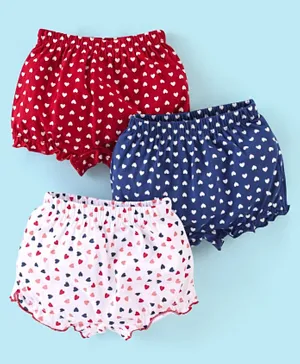 Babyhug 100% Cotton Bloomers Heart Print Pack of 3 - White Red & Blue
