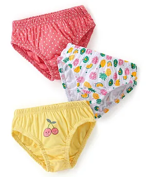 Babyhug 100% Cotton Panties Fruits Print Pack of 3 - Red White & Yellow
