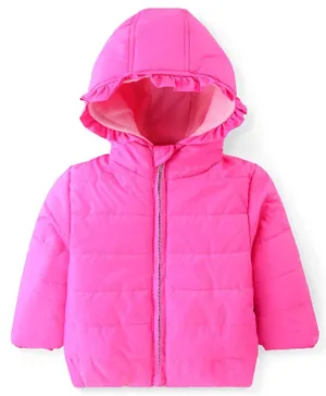 Babyhug Woven Full Sleeves Solid Hooded Jacket - Pink