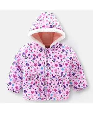 Babyhug Full Sleeves Woven Hoodie with Pockets Floral Print - Pink