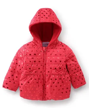 Babyhug Full Sleeves Hooded & Padded Jacket Foil Hearts Print- Red