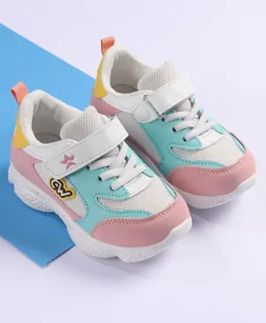 Cute Walk by Babyhug Velcro Closure Sports Shoes - White Pink & Blue