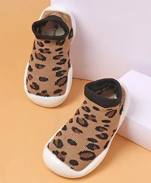 Cute Walk by Babyhug Slip on Sock Shoes Cheetah Print - Brown