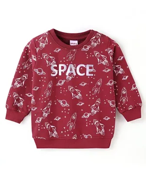 Babyhug Cotton Knit Full Sleeves Sweatshirt Space Foil Print Detailing - Red