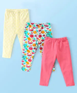 Babyhug Cotton Lycra Full Length Leggings Fruits & Polka Dots Printed Pack of 3 - Multicolor