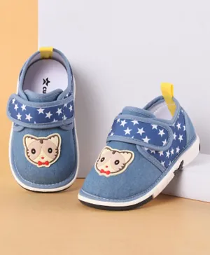 Cute Walk by Babyhug Casual Musical Shoes With Kitty Applique Velcro Closure - Navy Blue