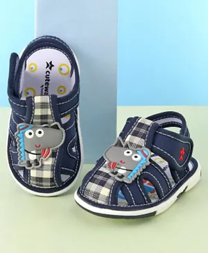 Cute Walk by Babyhug Musical Sandals with Velcro Closure Doggy Applique - Navy Blue