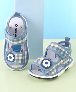 Cute Walk by Babyhug Velcro Closure Checks Sandal with Football Applique - Blue