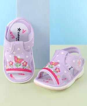 Cute Walk by Babyhug Sandals With Velcro Closure & Floral Embroidery Butterfly Applique- Purple