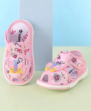 Cute Walk by Babyhug Musical Sandal With Velcro Closure & Butterfly Applique- Pink