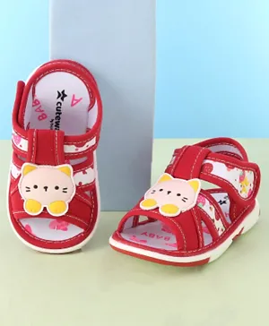 Cute Walk by Babyhug Sandal With Velcro Closure & Kitty Applique- Red