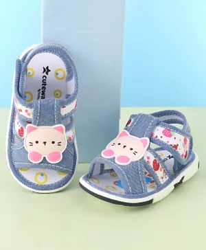 Cute Walk by Babyhug Musical Sandal With Velcro Closure & Kitty Applique- Blue
