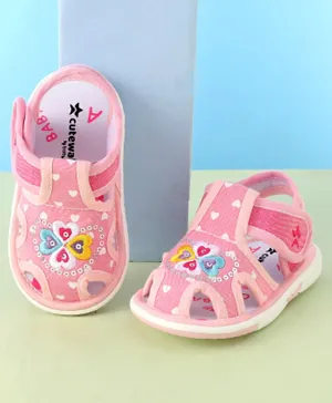 Cute Walk by Babyhug Sandals with Velcro Closure Heart Applique & Sequine Detailing - Pink