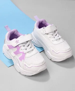 Cute Walk by Babyhug Colour Block Velcro Closure Sports Shoes - White & Purple