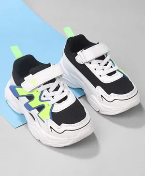 Cute Walk by Babyhug Colour Block Velcro Closure Sports Shoes - White & Black