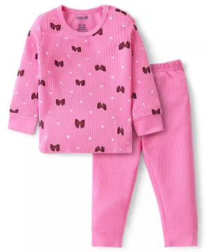 Babyoye Cotton Modal Knit Drop Needle Full Sleeves Thermal Vest &  Pant Set Bow Design - Pink