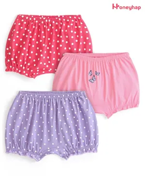 Honeyhap 3 Pack Cotton Polka Dots Printed Bloomers with Bio Finish - Lavender Red & Pink