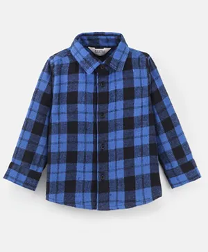 بونفينو قميص بأكمام طويلة من قطن مخلوط بنقشة مربعات - أزرق