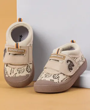 Cute Walk by Babyhug Velcro Closure Casual Shoes Dino Print - Beige