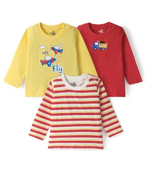 Doodle Poodle 3 Pack 100% Cotton Knit Full Sleeves Printed T-Shirts - Red & Yellow