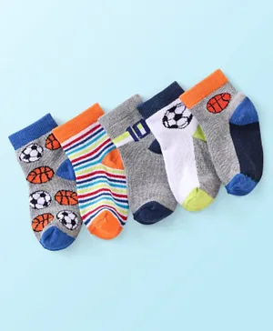 Cute Walk by Babyhug Anti Bacterial Ankle Length Socks Ball Design Pack Of 5 - Multicolour