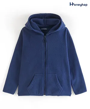 Honeyhap Premium Polar Fleece Full Sleeves Hooded Jacket  - Navy Peony